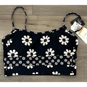 Salt + Cove Juniors' Daisy-Print Midkini Swim Top, Black/Cream/Brown, Small, New